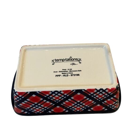 Temptations by Tara Mini Ceramic Loaf Pan w/ Lid 12oz Holiday Plaid Bakeware NEW - Picture 9 of 13